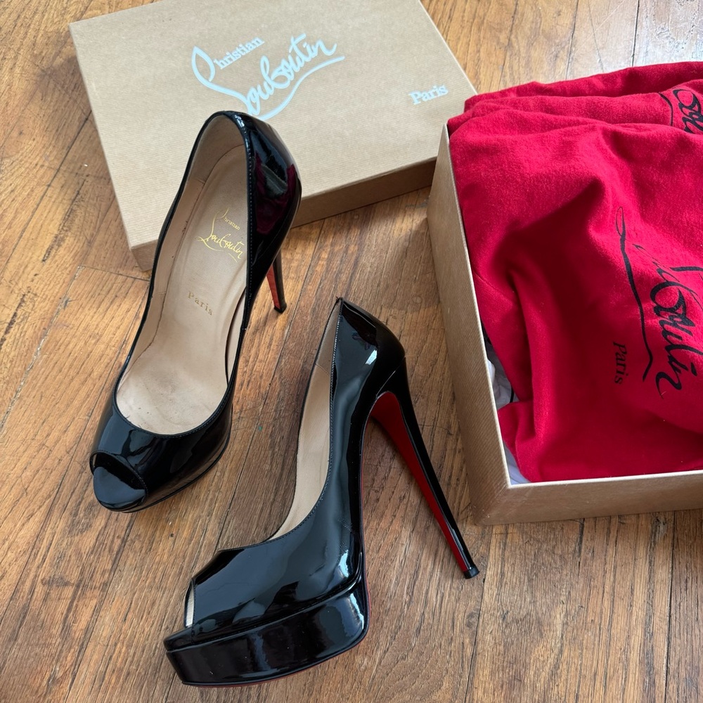 Christian Louboutin Black Peep-Toe Heels